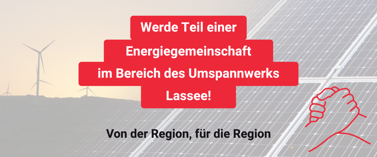 Bild mit Aufruf zur Teilnahme an regionaler Energiegemeinschaft in Lassee, Österreich